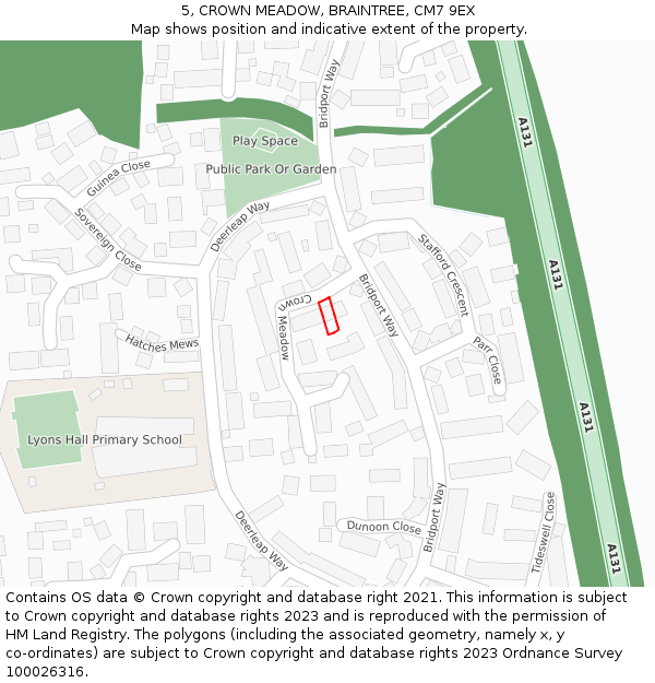 5, CROWN MEADOW, BRAINTREE, CM7 9EX: Location map and indicative extent of plot