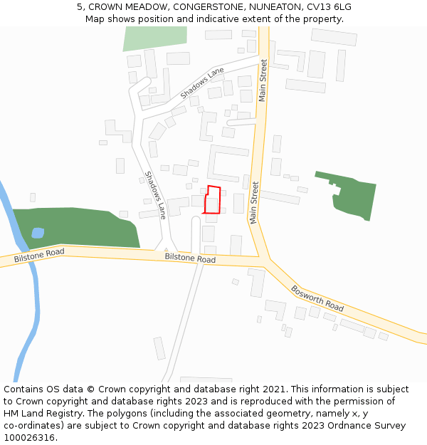 5, CROWN MEADOW, CONGERSTONE, NUNEATON, CV13 6LG: Location map and indicative extent of plot