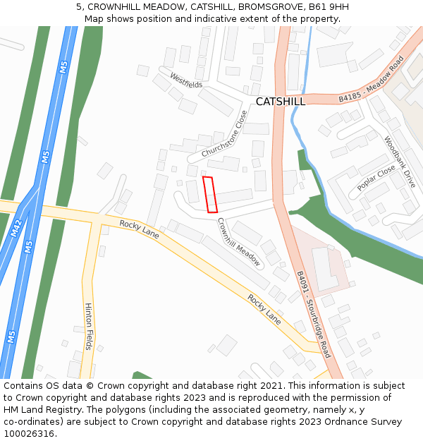 5, CROWNHILL MEADOW, CATSHILL, BROMSGROVE, B61 9HH: Location map and indicative extent of plot