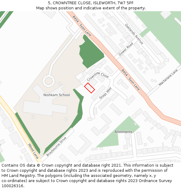 5, CROWNTREE CLOSE, ISLEWORTH, TW7 5PF: Location map and indicative extent of plot