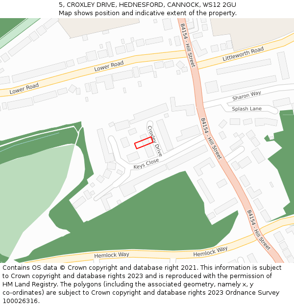 5, CROXLEY DRIVE, HEDNESFORD, CANNOCK, WS12 2GU: Location map and indicative extent of plot