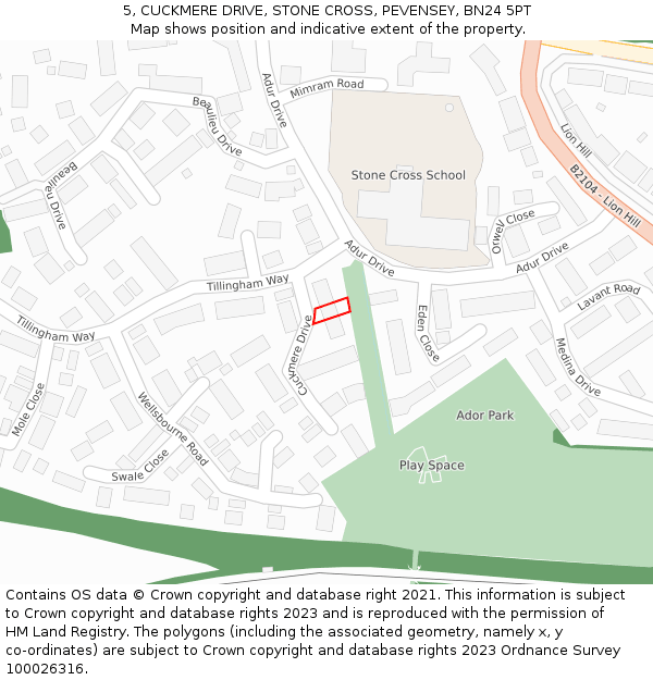 5, CUCKMERE DRIVE, STONE CROSS, PEVENSEY, BN24 5PT: Location map and indicative extent of plot