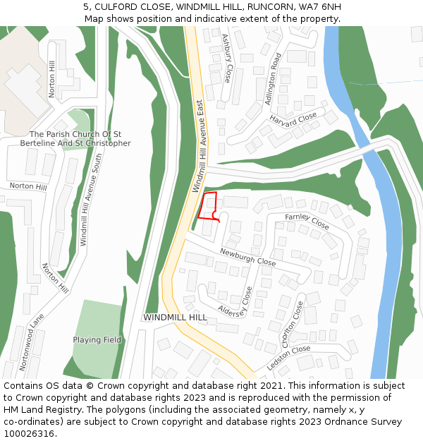 5, CULFORD CLOSE, WINDMILL HILL, RUNCORN, WA7 6NH: Location map and indicative extent of plot