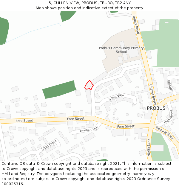 5, CULLEN VIEW, PROBUS, TRURO, TR2 4NY: Location map and indicative extent of plot