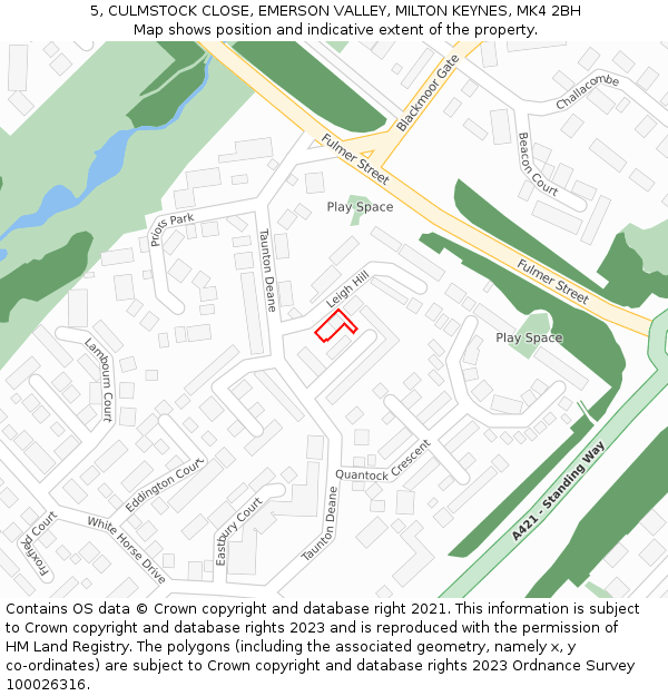 5, CULMSTOCK CLOSE, EMERSON VALLEY, MILTON KEYNES, MK4 2BH: Location map and indicative extent of plot