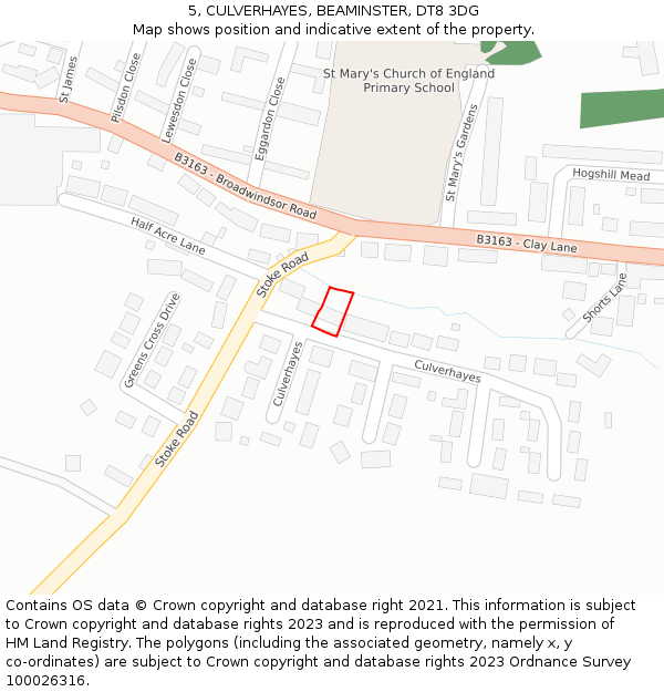 5, CULVERHAYES, BEAMINSTER, DT8 3DG: Location map and indicative extent of plot