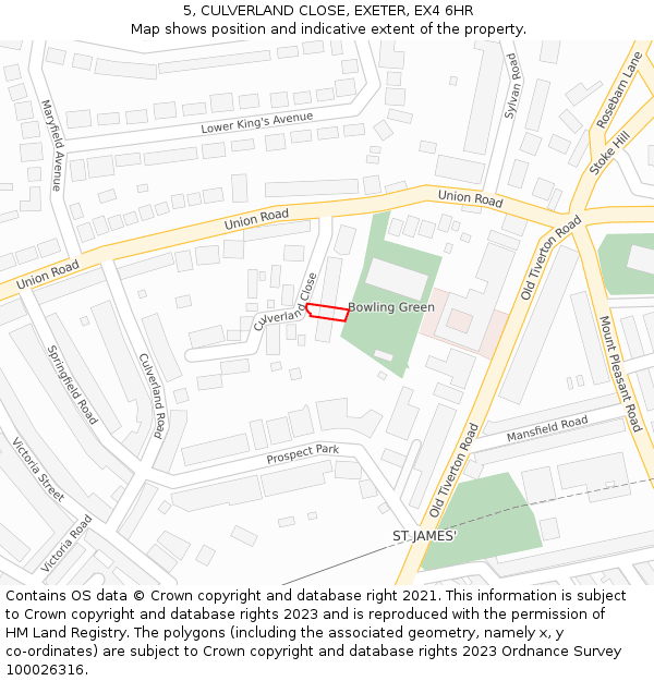 5, CULVERLAND CLOSE, EXETER, EX4 6HR: Location map and indicative extent of plot