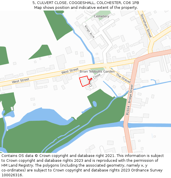 5, CULVERT CLOSE, COGGESHALL, COLCHESTER, CO6 1PB: Location map and indicative extent of plot