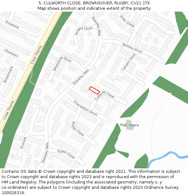 5, CULWORTH CLOSE, BROWNSOVER, RUGBY, CV21 1TX: Location map and indicative extent of plot