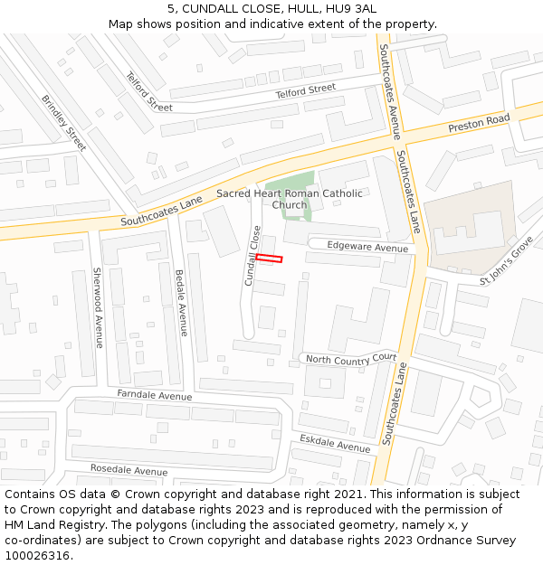 5, CUNDALL CLOSE, HULL, HU9 3AL: Location map and indicative extent of plot