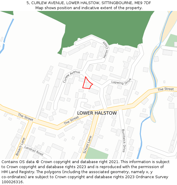 5, CURLEW AVENUE, LOWER HALSTOW, SITTINGBOURNE, ME9 7DF: Location map and indicative extent of plot