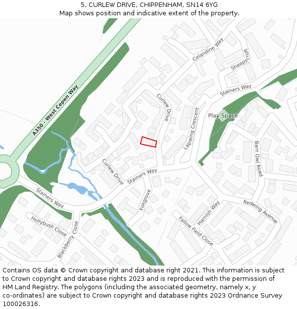 5, CURLEW DRIVE, CHIPPENHAM, SN14 6YG: Location map and indicative extent of plot