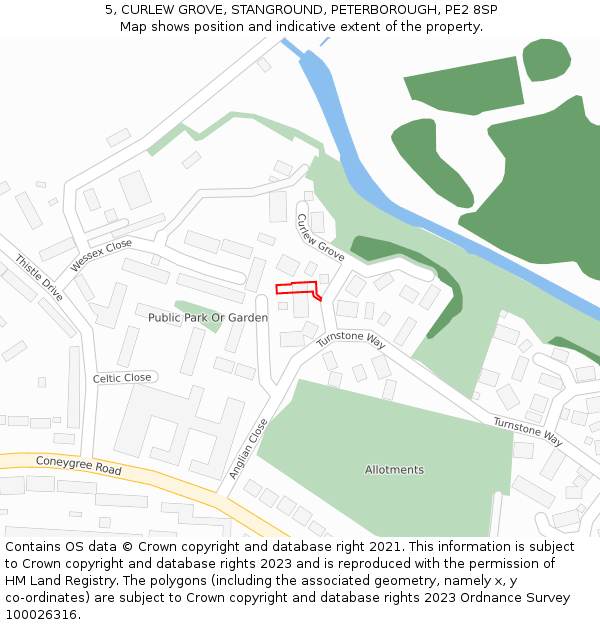 5, CURLEW GROVE, STANGROUND, PETERBOROUGH, PE2 8SP: Location map and indicative extent of plot