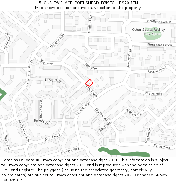 5, CURLEW PLACE, PORTISHEAD, BRISTOL, BS20 7EN: Location map and indicative extent of plot