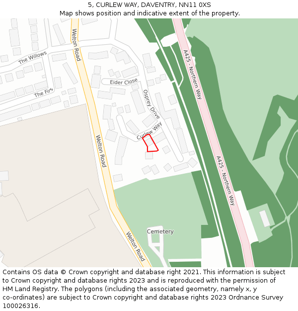 5, CURLEW WAY, DAVENTRY, NN11 0XS: Location map and indicative extent of plot