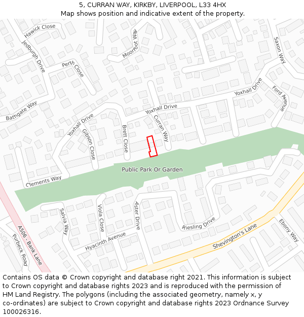 5, CURRAN WAY, KIRKBY, LIVERPOOL, L33 4HX: Location map and indicative extent of plot