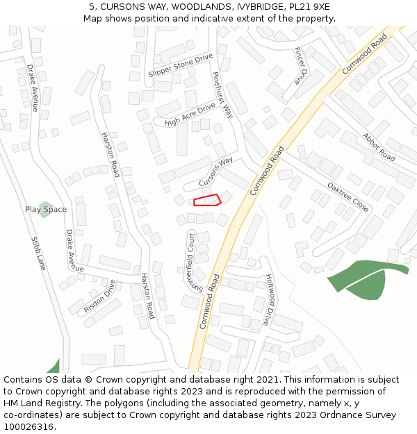 5, CURSONS WAY, WOODLANDS, IVYBRIDGE, PL21 9XE: Location map and indicative extent of plot