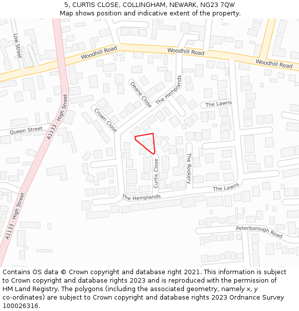 5, CURTIS CLOSE, COLLINGHAM, NEWARK, NG23 7QW: Location map and indicative extent of plot