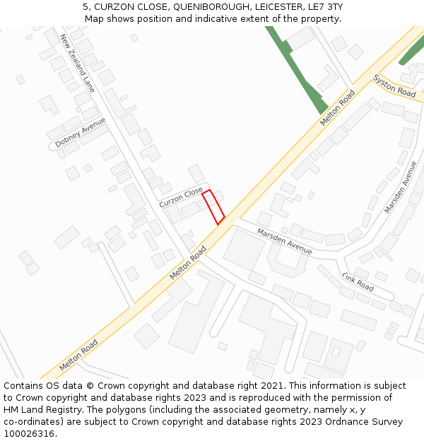 5, CURZON CLOSE, QUENIBOROUGH, LEICESTER, LE7 3TY: Location map and indicative extent of plot