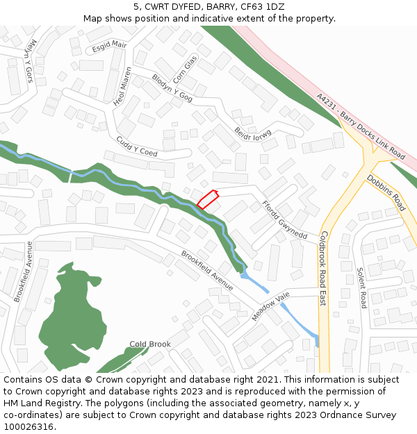 5, CWRT DYFED, BARRY, CF63 1DZ: Location map and indicative extent of plot