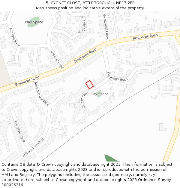 5, CYGNET CLOSE, ATTLEBOROUGH, NR17 2RP: Location map and indicative extent of plot