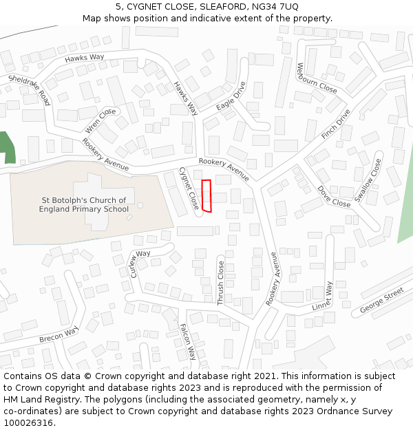 5, CYGNET CLOSE, SLEAFORD, NG34 7UQ: Location map and indicative extent of plot