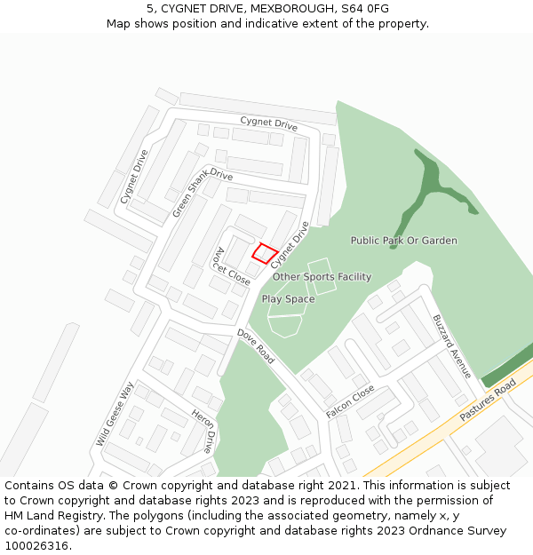 5, CYGNET DRIVE, MEXBOROUGH, S64 0FG: Location map and indicative extent of plot