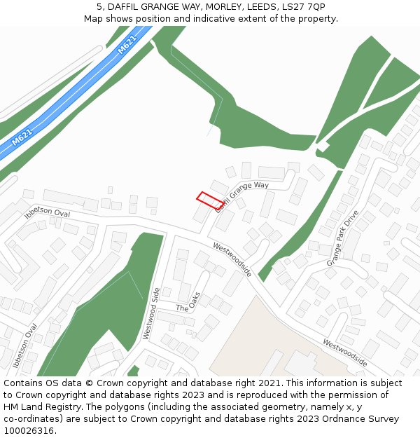 5, DAFFIL GRANGE WAY, MORLEY, LEEDS, LS27 7QP: Location map and indicative extent of plot