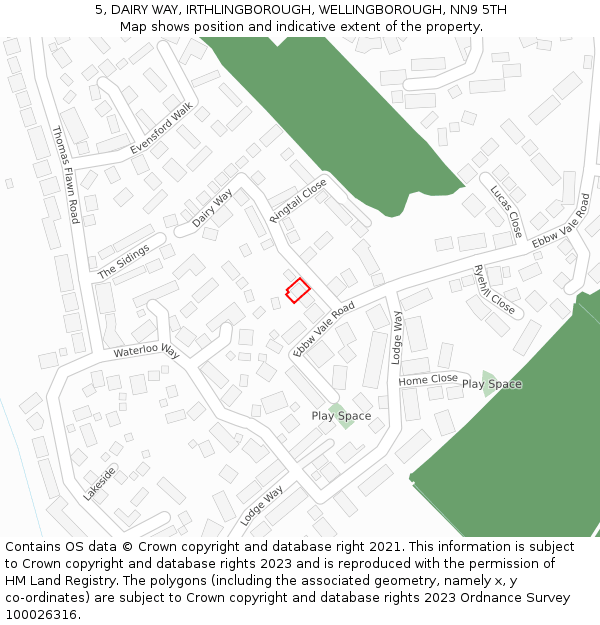 5, DAIRY WAY, IRTHLINGBOROUGH, WELLINGBOROUGH, NN9 5TH: Location map and indicative extent of plot