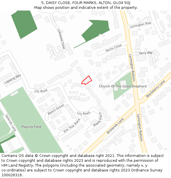 5, DAISY CLOSE, FOUR MARKS, ALTON, GU34 5GJ: Location map and indicative extent of plot