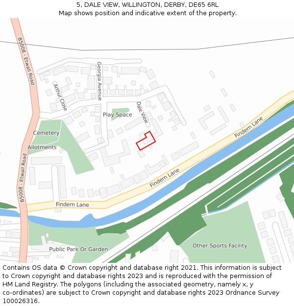 5, DALE VIEW, WILLINGTON, DERBY, DE65 6RL: Location map and indicative extent of plot