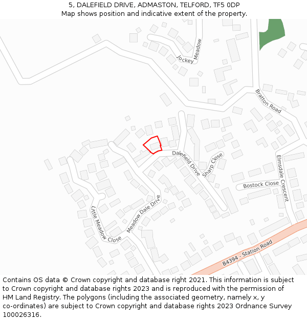 5, DALEFIELD DRIVE, ADMASTON, TELFORD, TF5 0DP: Location map and indicative extent of plot