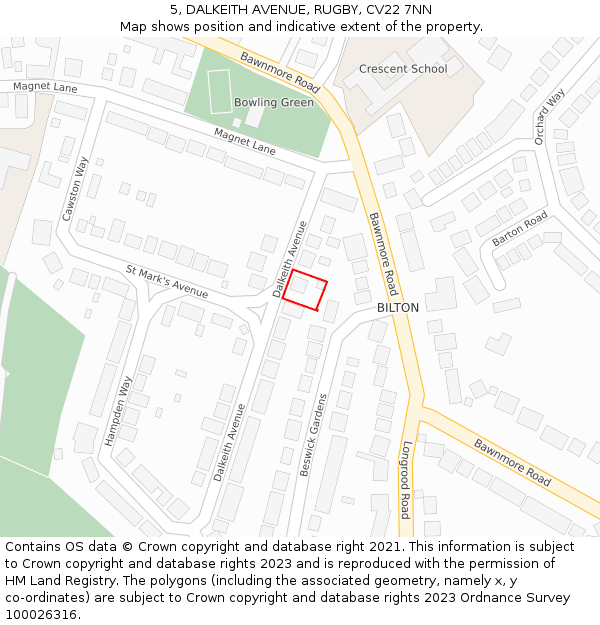 5, DALKEITH AVENUE, RUGBY, CV22 7NN: Location map and indicative extent of plot