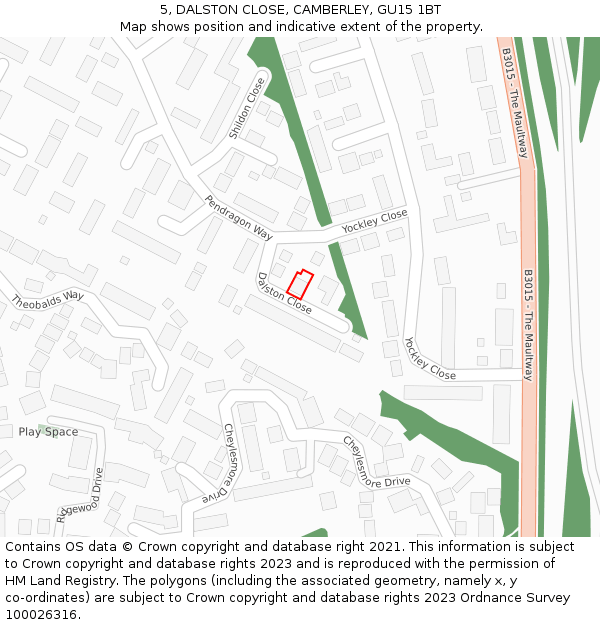 5, DALSTON CLOSE, CAMBERLEY, GU15 1BT: Location map and indicative extent of plot