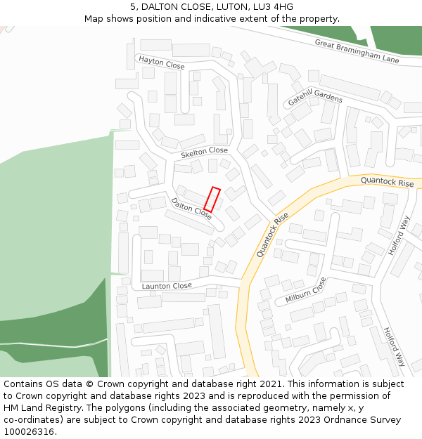 5, DALTON CLOSE, LUTON, LU3 4HG: Location map and indicative extent of plot