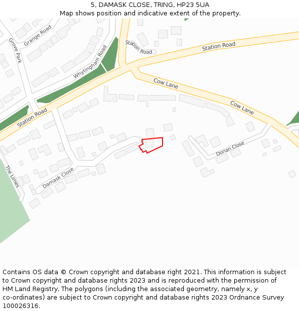 5, DAMASK CLOSE, TRING, HP23 5UA: Location map and indicative extent of plot