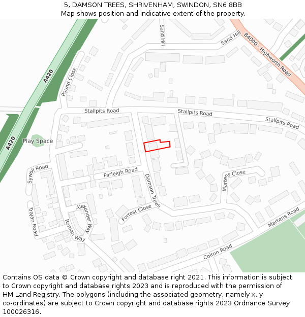 5, DAMSON TREES, SHRIVENHAM, SWINDON, SN6 8BB: Location map and indicative extent of plot