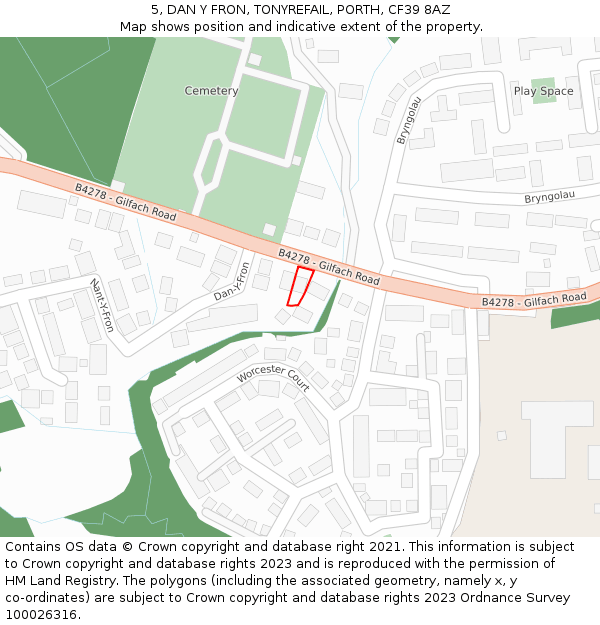 5, DAN Y FRON, TONYREFAIL, PORTH, CF39 8AZ: Location map and indicative extent of plot