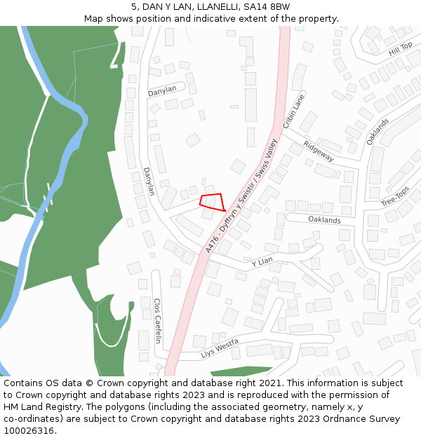 5, DAN Y LAN, LLANELLI, SA14 8BW: Location map and indicative extent of plot