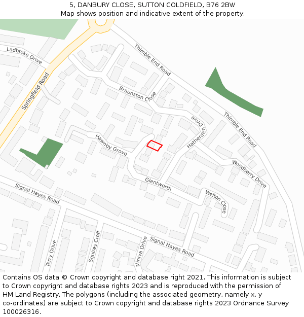 5, DANBURY CLOSE, SUTTON COLDFIELD, B76 2BW: Location map and indicative extent of plot