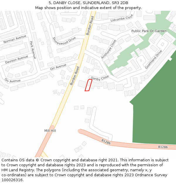 5, DANBY CLOSE, SUNDERLAND, SR3 2DB: Location map and indicative extent of plot