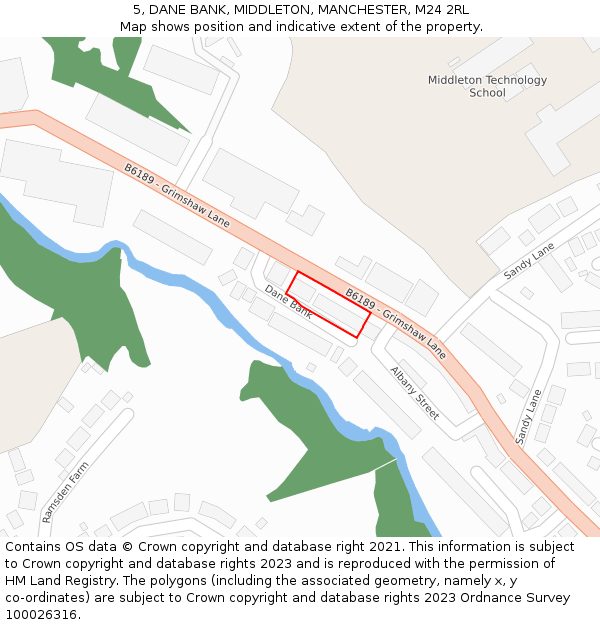 5, DANE BANK, MIDDLETON, MANCHESTER, M24 2RL: Location map and indicative extent of plot