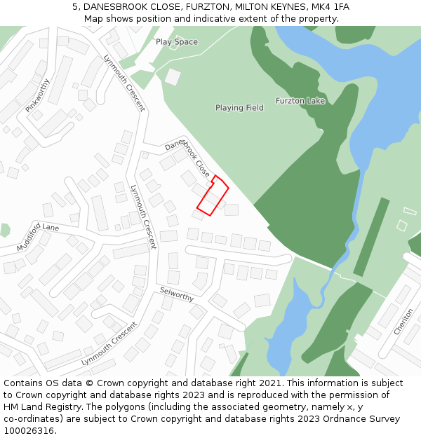 5, DANESBROOK CLOSE, FURZTON, MILTON KEYNES, MK4 1FA: Location map and indicative extent of plot