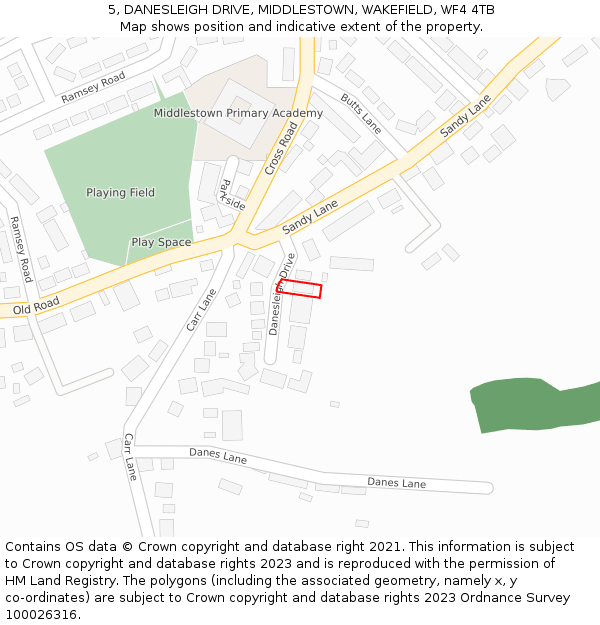 5, DANESLEIGH DRIVE, MIDDLESTOWN, WAKEFIELD, WF4 4TB: Location map and indicative extent of plot