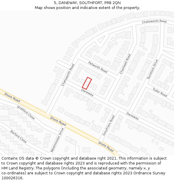 5, DANEWAY, SOUTHPORT, PR8 2QN: Location map and indicative extent of plot