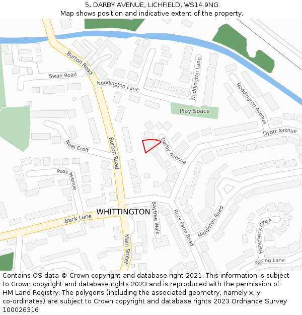 5, DARBY AVENUE, LICHFIELD, WS14 9NG: Location map and indicative extent of plot