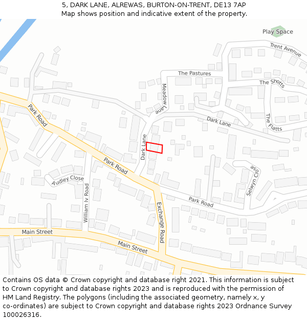 5, DARK LANE, ALREWAS, BURTON-ON-TRENT, DE13 7AP: Location map and indicative extent of plot