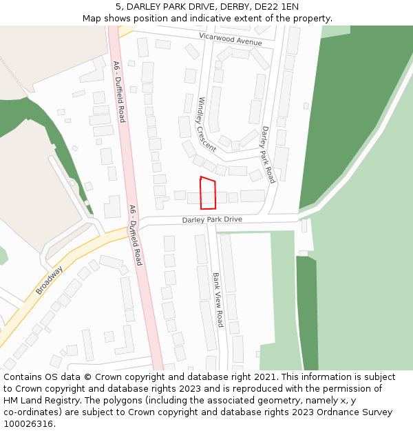 5, DARLEY PARK DRIVE, DERBY, DE22 1EN: Location map and indicative extent of plot
