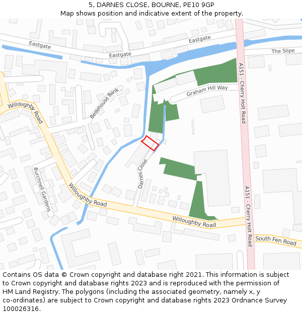 5, DARNES CLOSE, BOURNE, PE10 9GP: Location map and indicative extent of plot