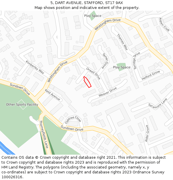 5, DART AVENUE, STAFFORD, ST17 9AX: Location map and indicative extent of plot